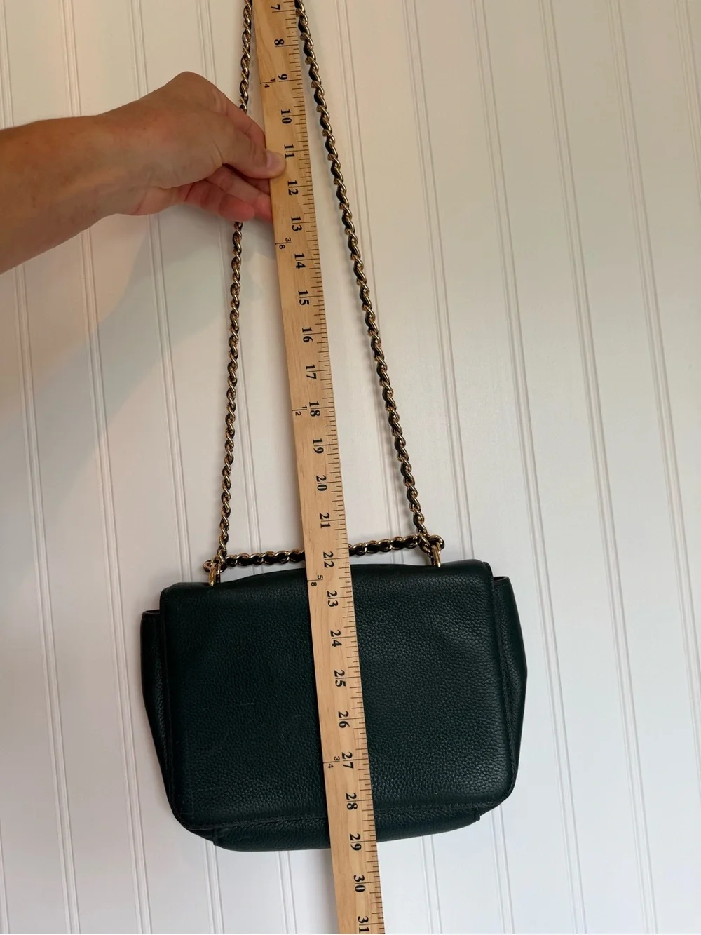 Tory Burch Miller Forest Green Pebbled Leather Chain Shoulder Bag 2019